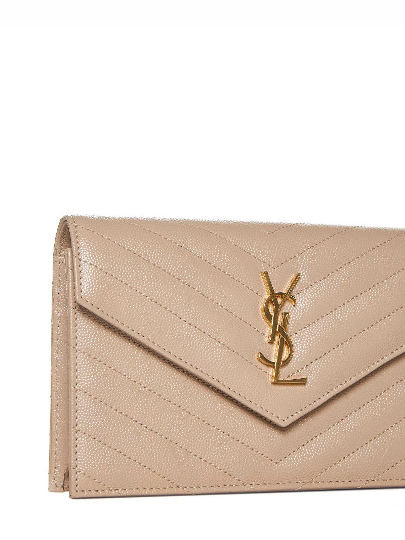 Dark beige Cassandre Classic envelope clutch with chain shoulde strap