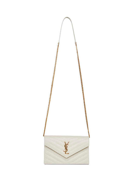 Soft cream Cassandre Classic envelope clutch with chain shoulde strap