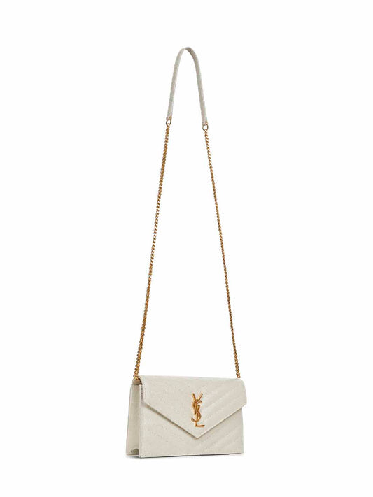 Soft cream Cassandre Classic envelope clutch with chain shoulde strap