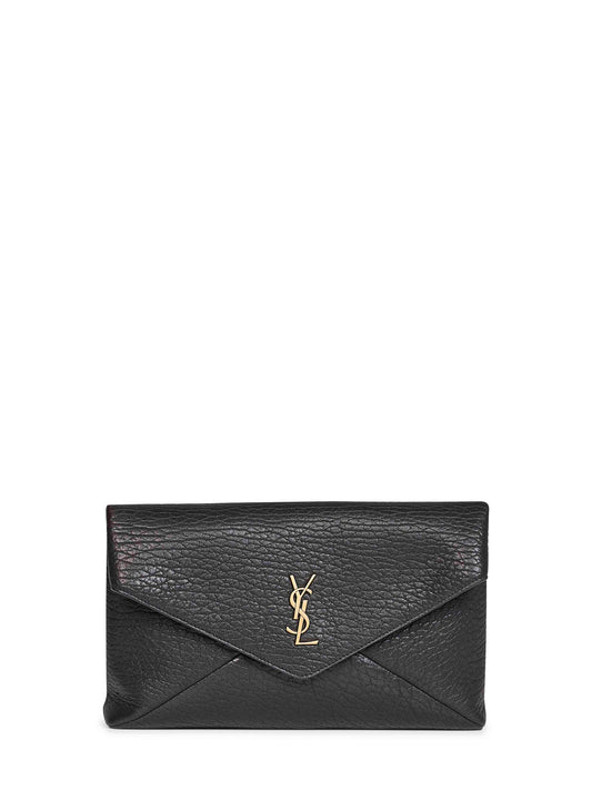Black Cassandre large lambskin envelope clutch<BR/>