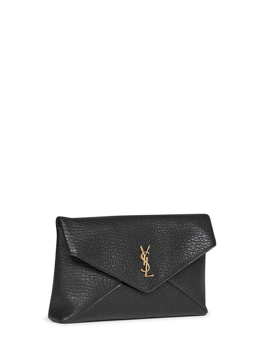 Black Cassandre large lambskin envelope clutch<BR/>