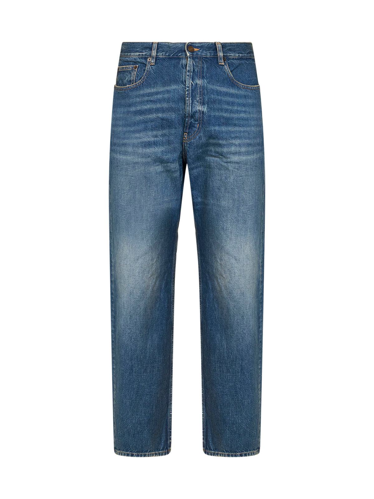 Blue cotton denim mid-rise straight-leg jeans