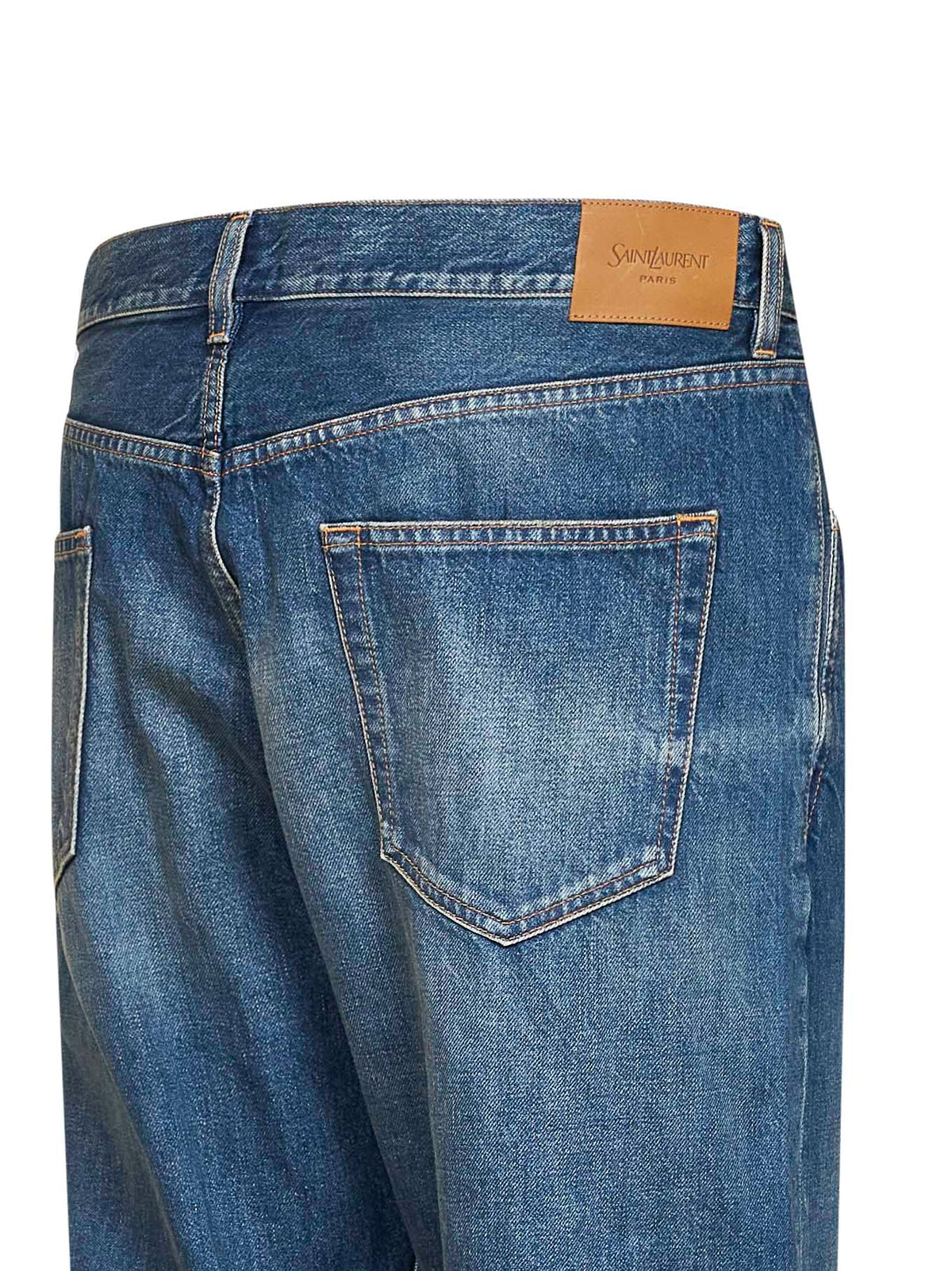 Blue cotton denim mid-rise straight-leg jeans