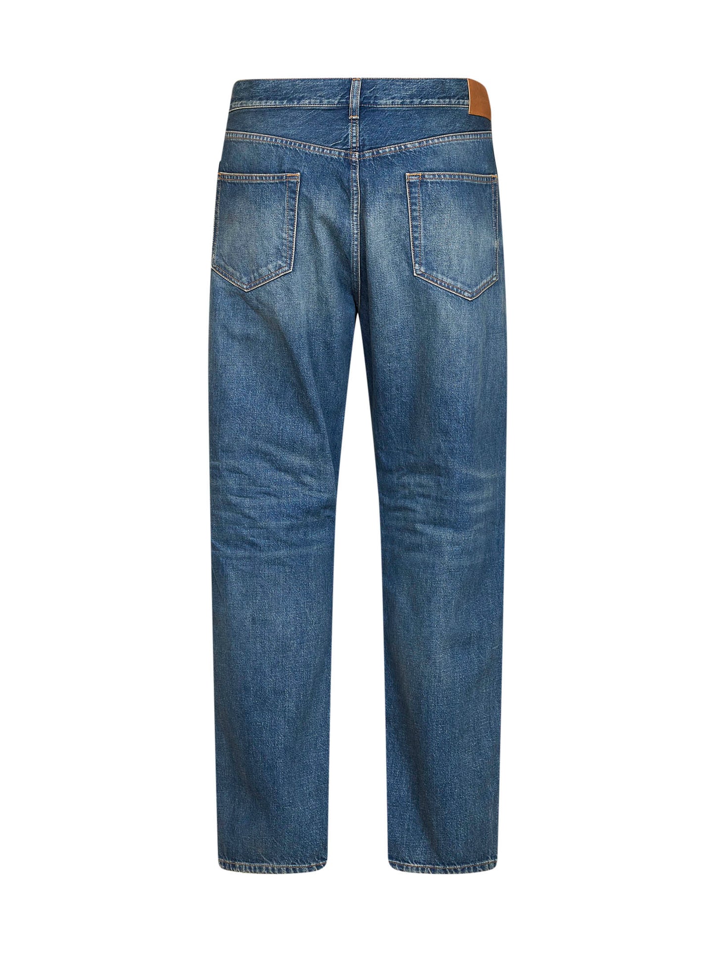 Blue cotton denim mid-rise straight-leg jeans