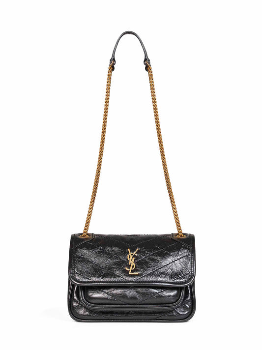 Black vintage leather Niki shoulder bag<BR/>