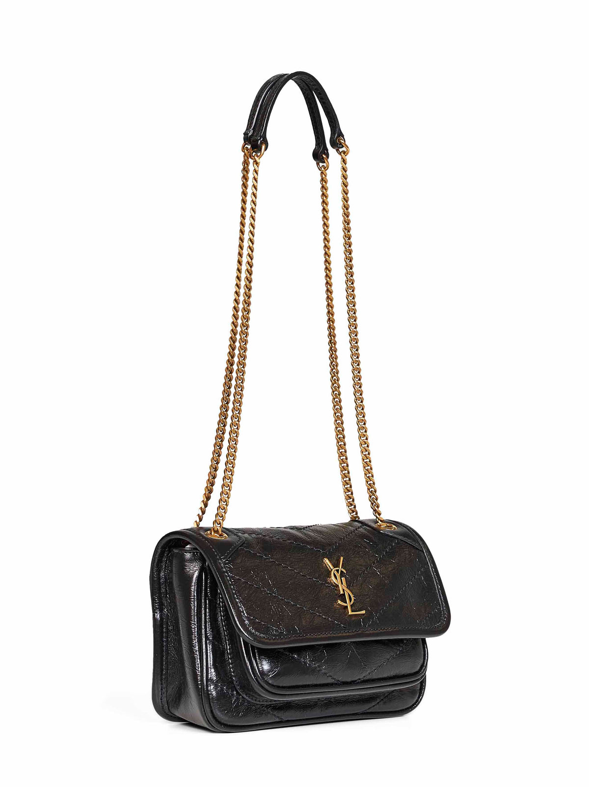 Black vintage leather Niki shoulder bag<BR/>