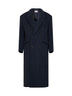 Navy blue double-face wool felt long coat