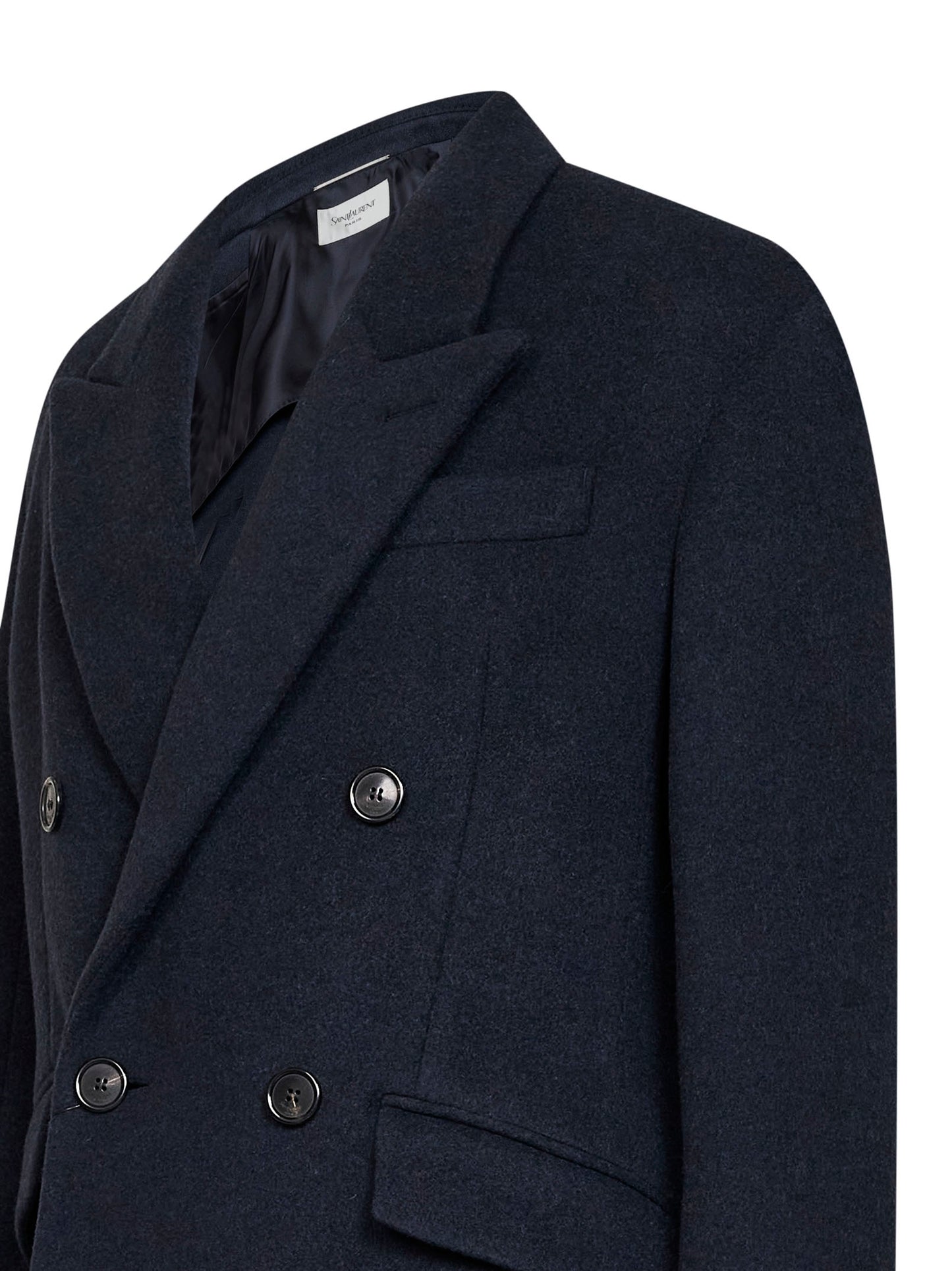 Navy blue double-face wool felt long coat