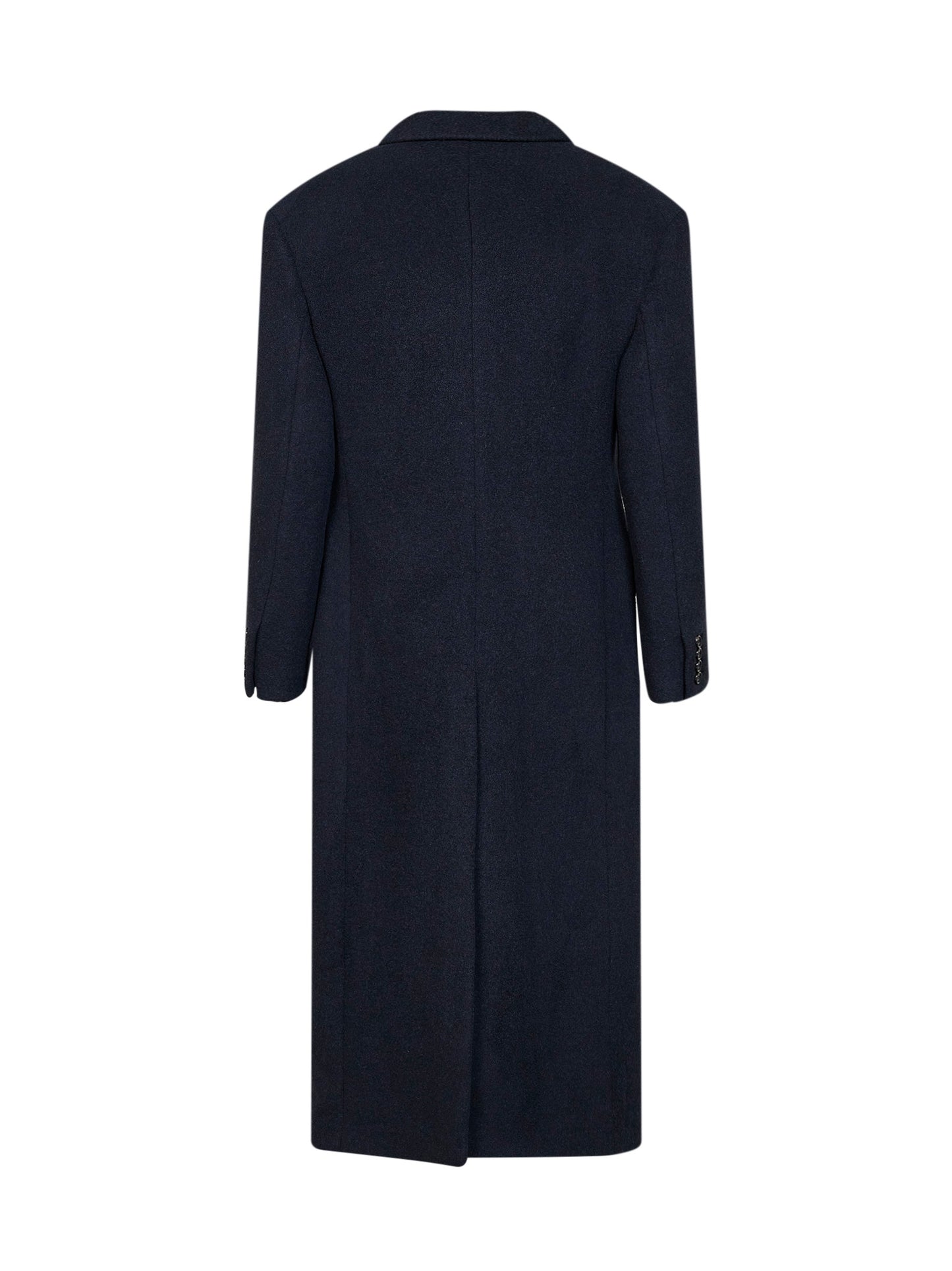 Navy blue double-face wool felt long coat
