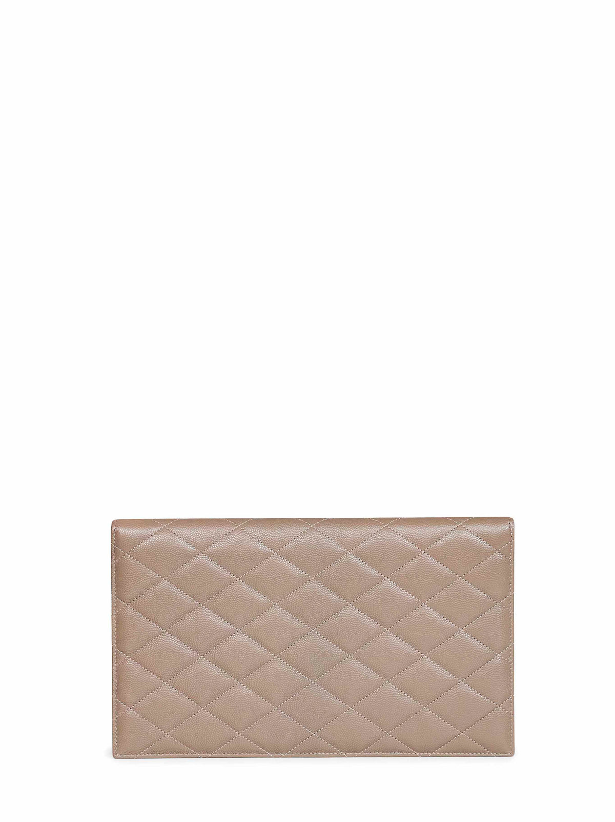 Clutch Paris in pelle goffrata grain de poudre color tortora<BR/>