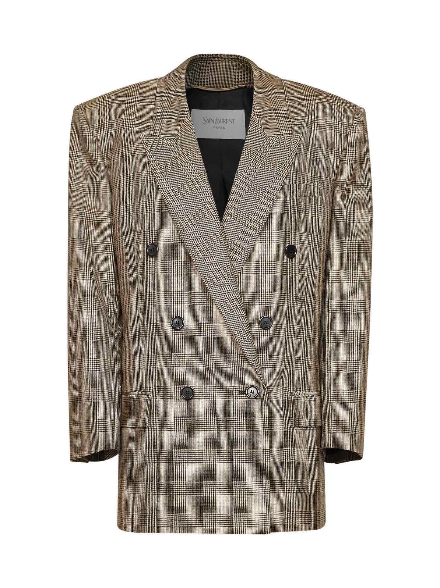 Blazer doppiopetto in lana Principe di Galles in beige