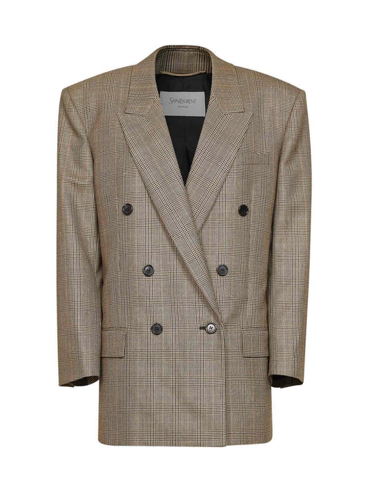 Beige checked double-breasted blazer