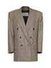 Blazer doppiopetto in lana Principe di Galles in beige