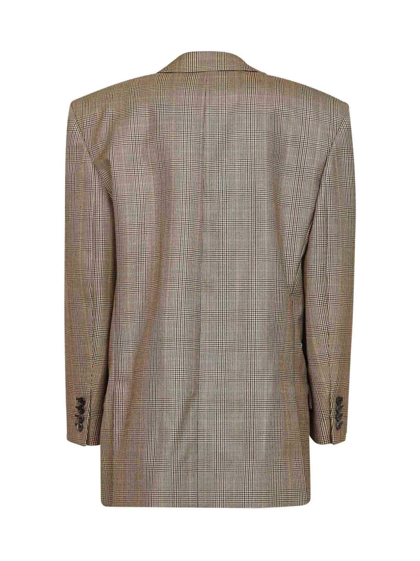 Blazer doppiopetto in lana Principe di Galles in beige