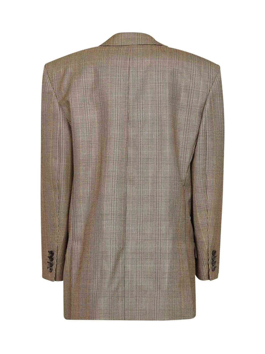 Beige checked double-breasted blazer