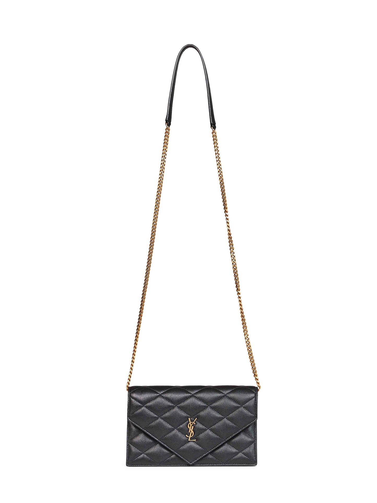 Borsa a spalla Paris con catena in pelle goffrata in nero <BR/>