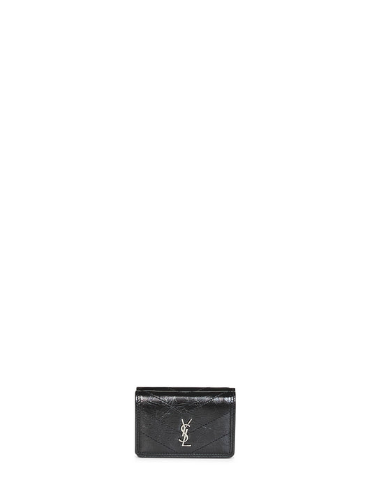 Black Niki slim tri-fold calf leather wallet <BR/>