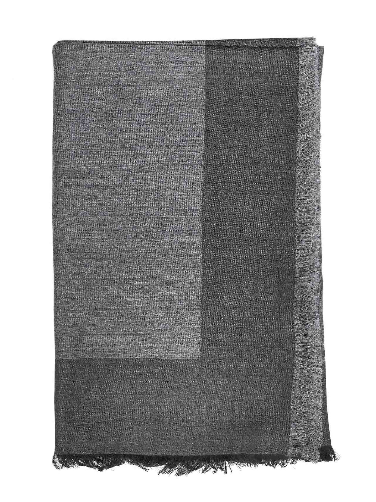 Sciarpa quadrata Cassandre in misto seta e cashmere antracite e nero<BR/>