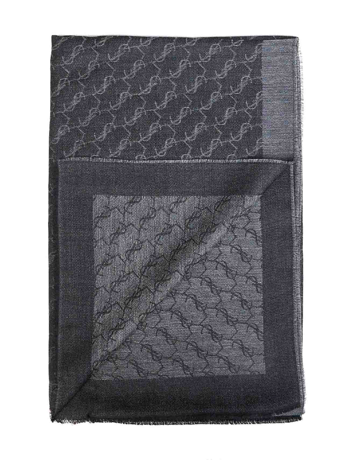 Sciarpa Cassandre in jacquard di cashmere e seta nero e grigio scuro