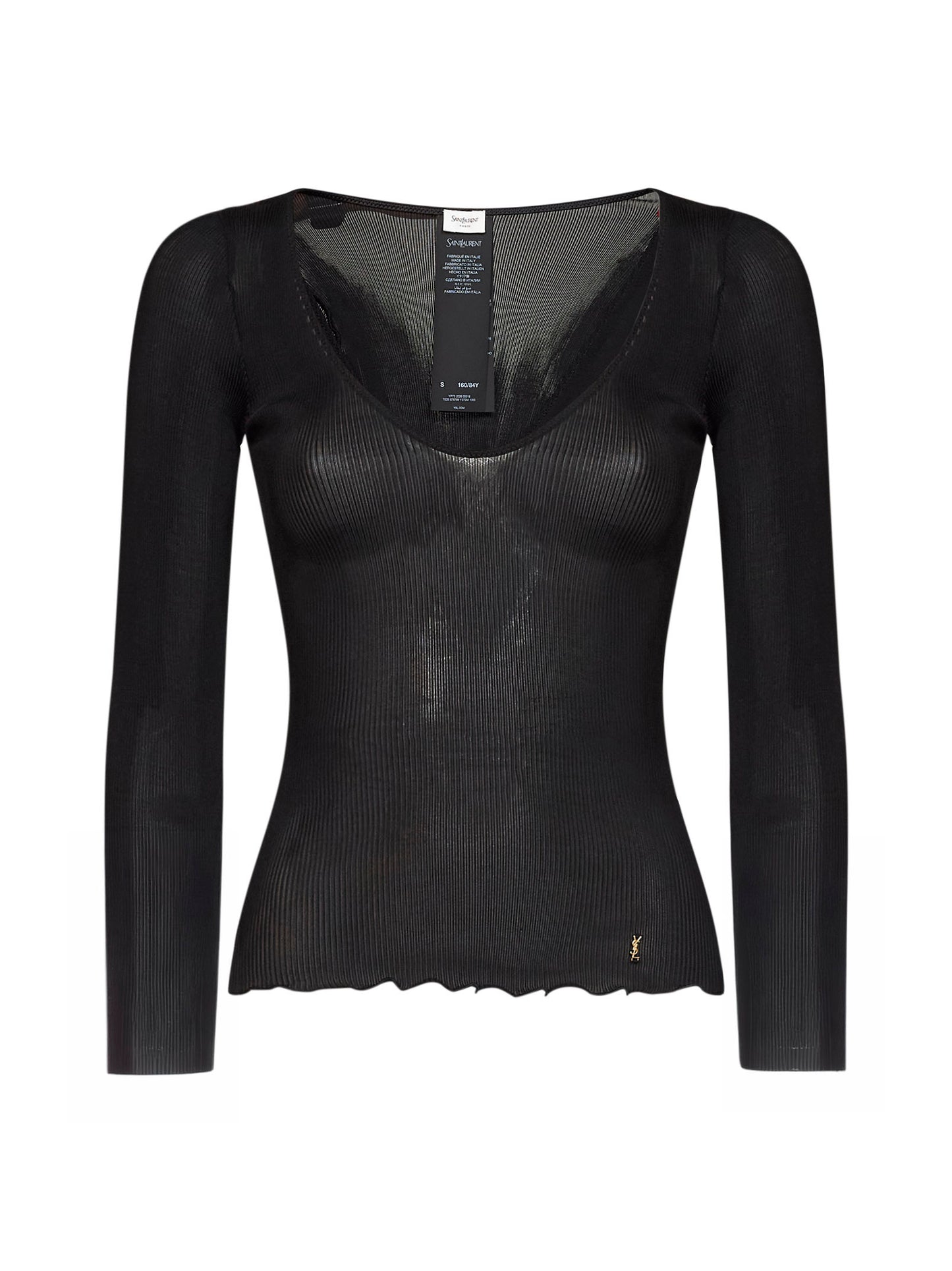 Black ribbed silk knit Cassandre top