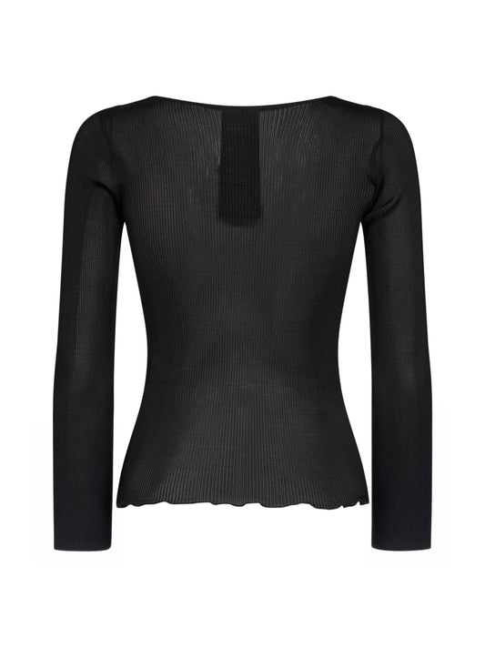 Black ribbed silk knit Cassandre top