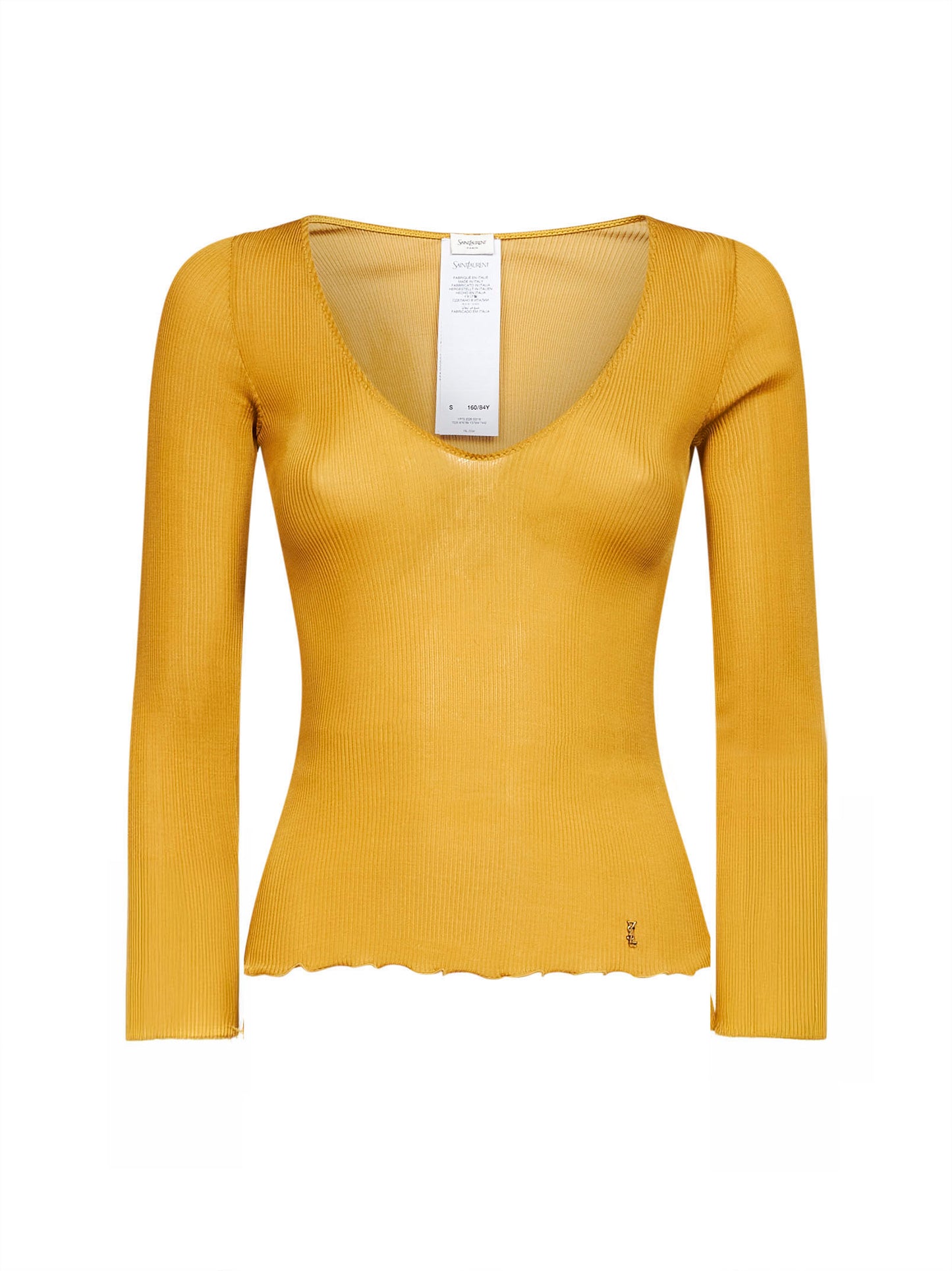 Yellow ribbed silk knit Cassandre top<BR/>