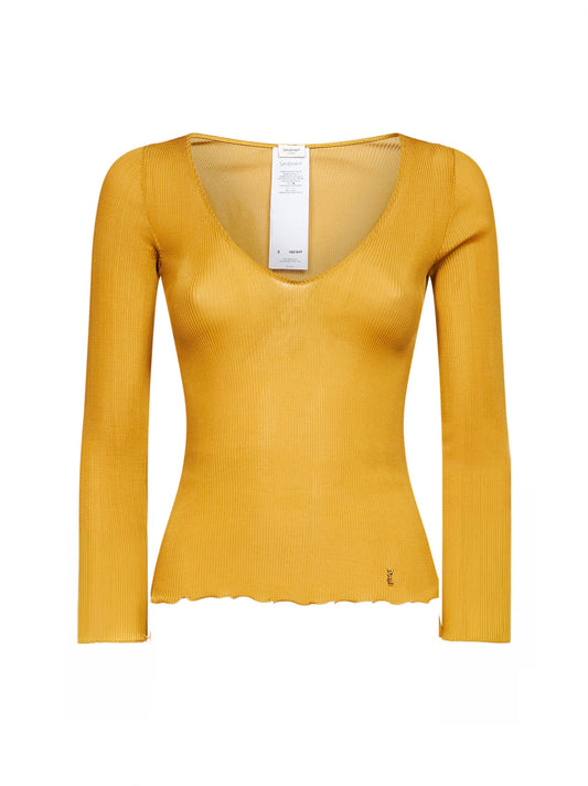 Yellow ribbed silk knit Cassandre top<BR/>