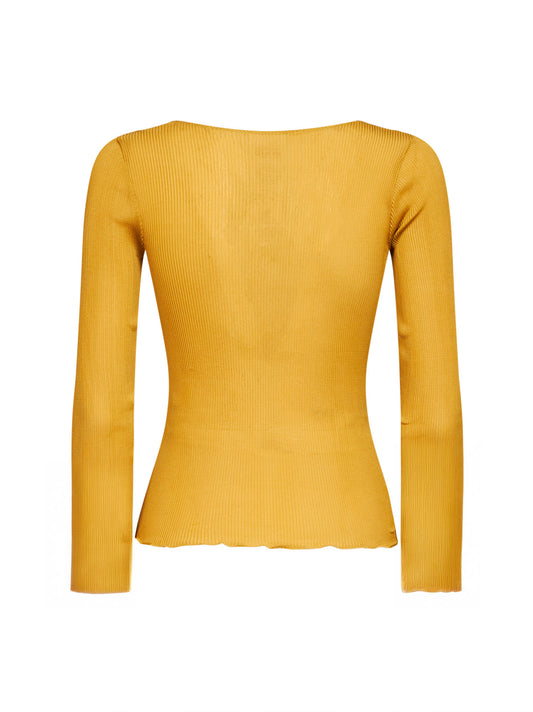 Yellow ribbed silk knit Cassandre top<BR/>
