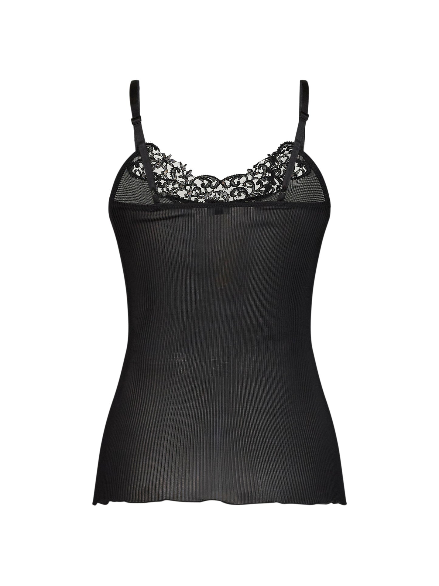 Black ribbed silk knit guipure tank top