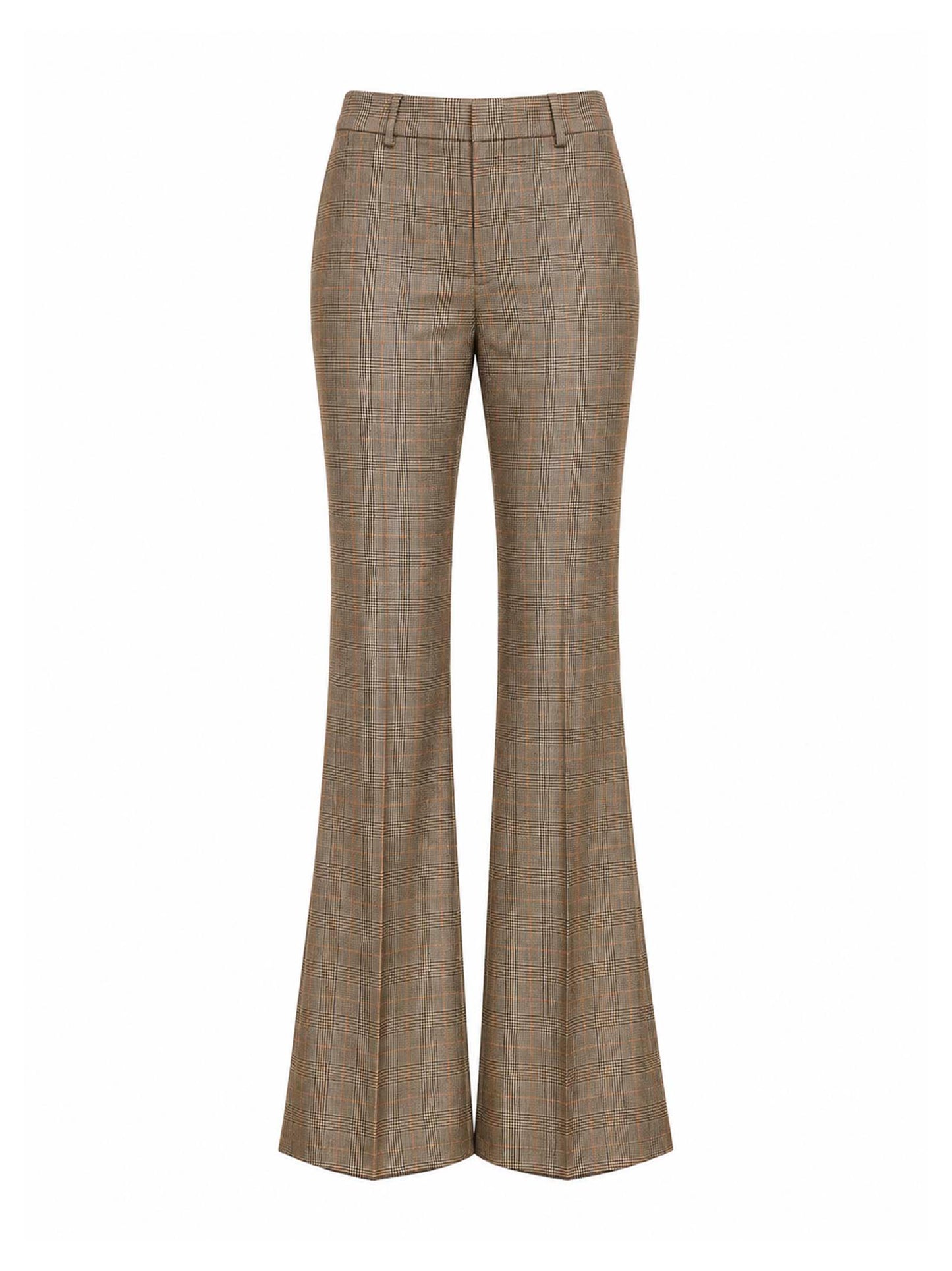 Beige checked flared trousers