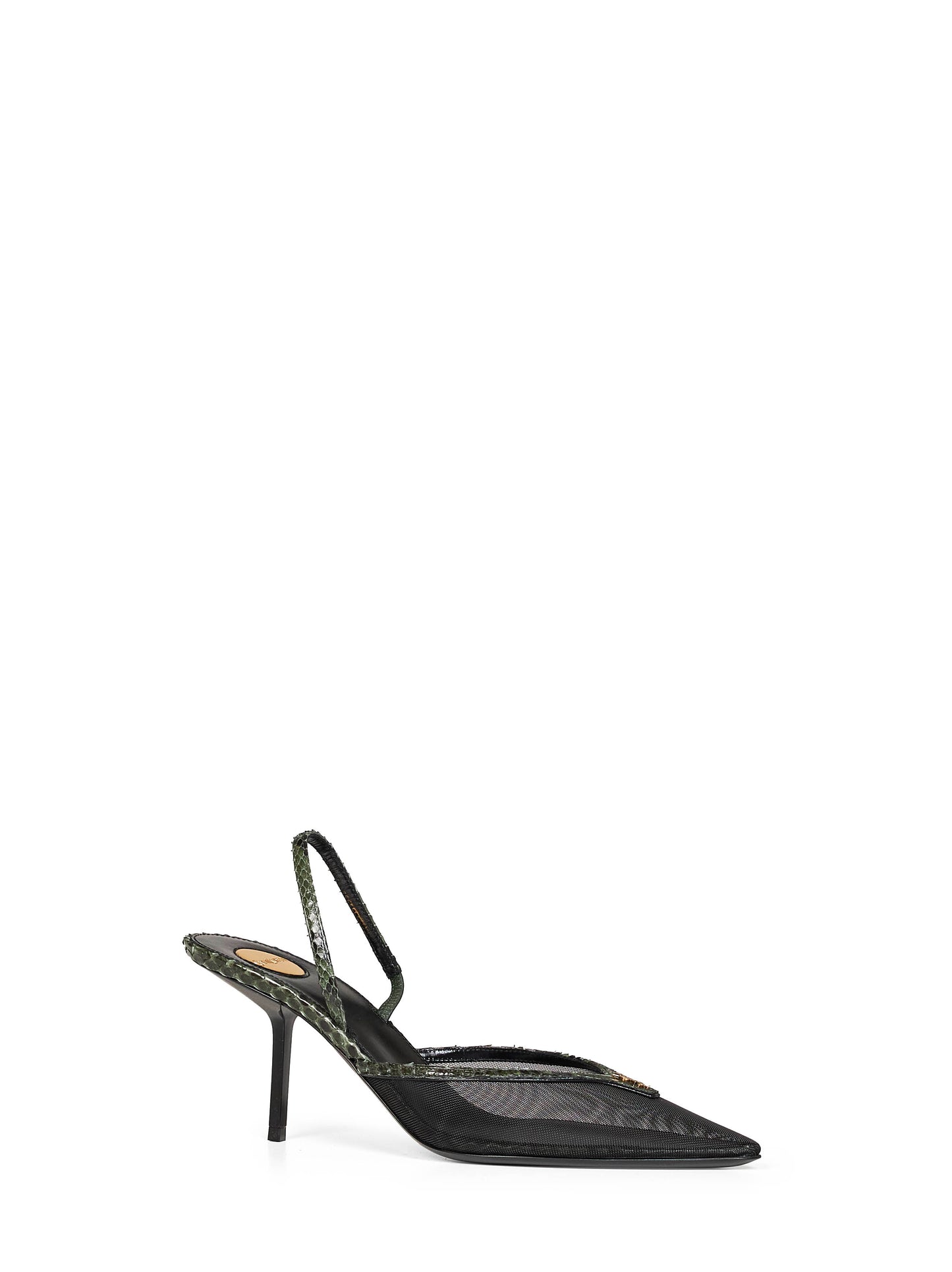 Pumps aperte sul retro Folie in rete e pitone in nero e verde