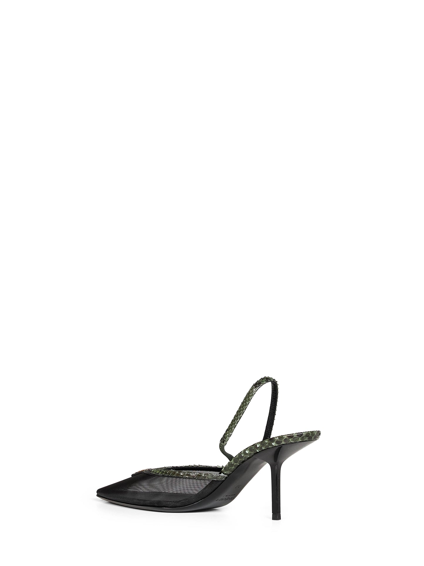Pumps aperte sul retro Folie in rete e pitone in nero e verde