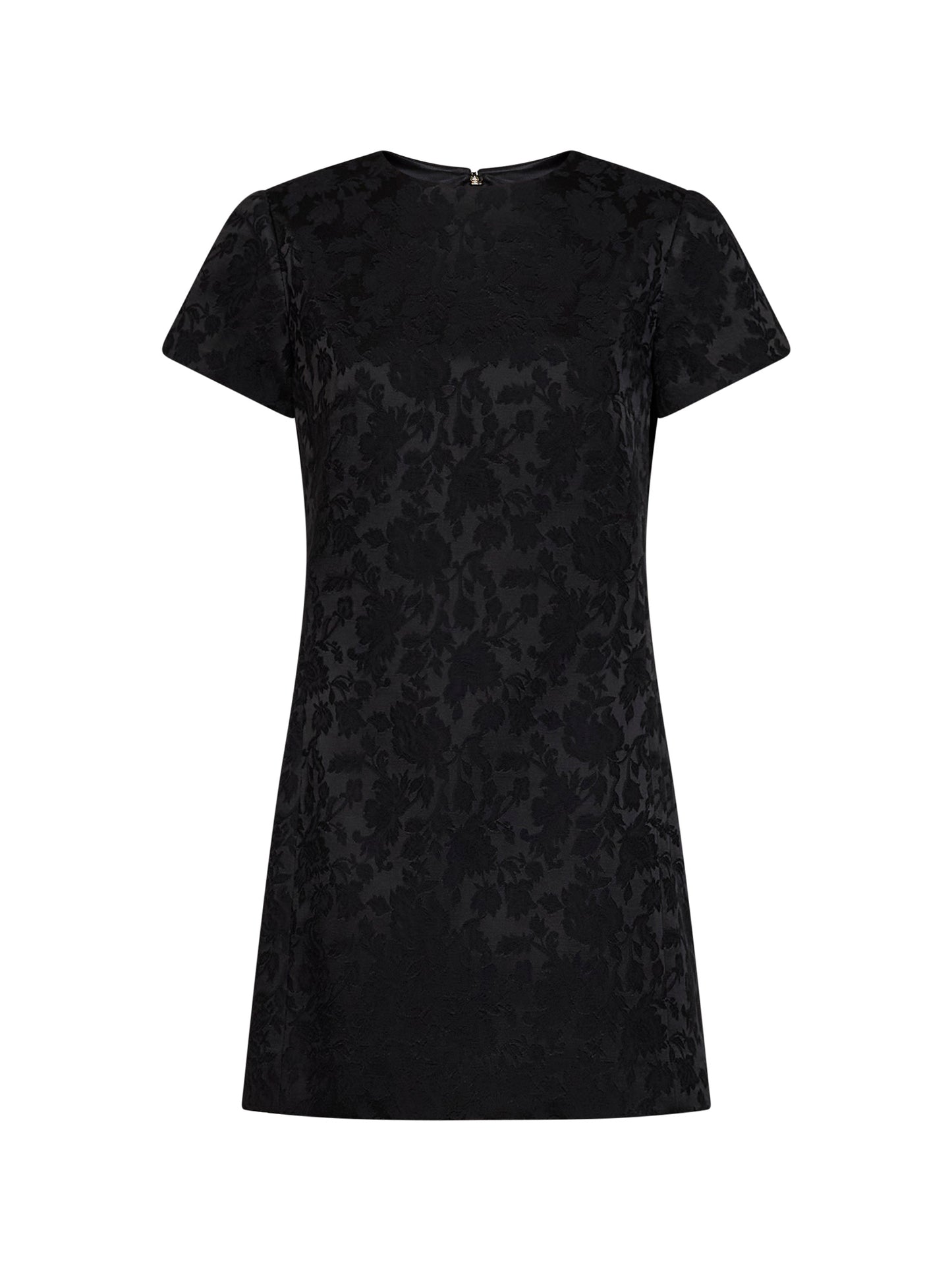 Black floral jacquard satin mini dress