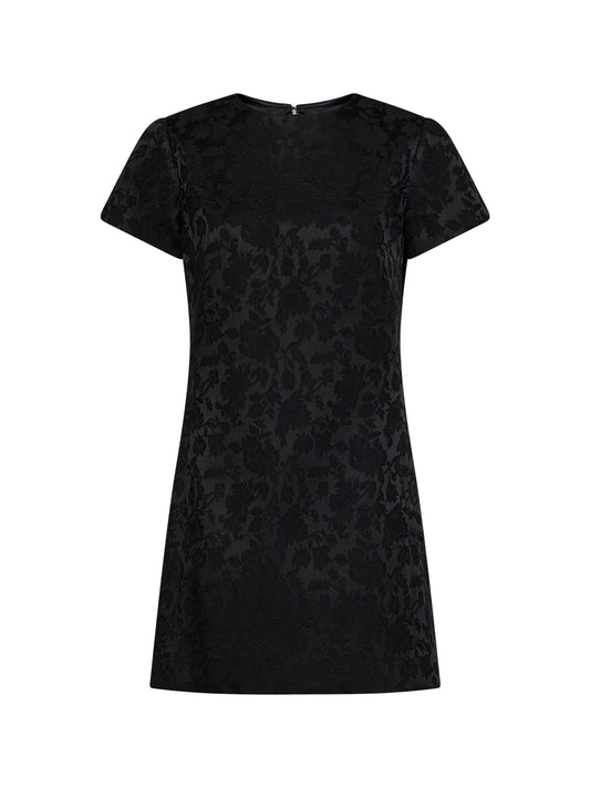 Miniabito in raso jacquard floreale nero