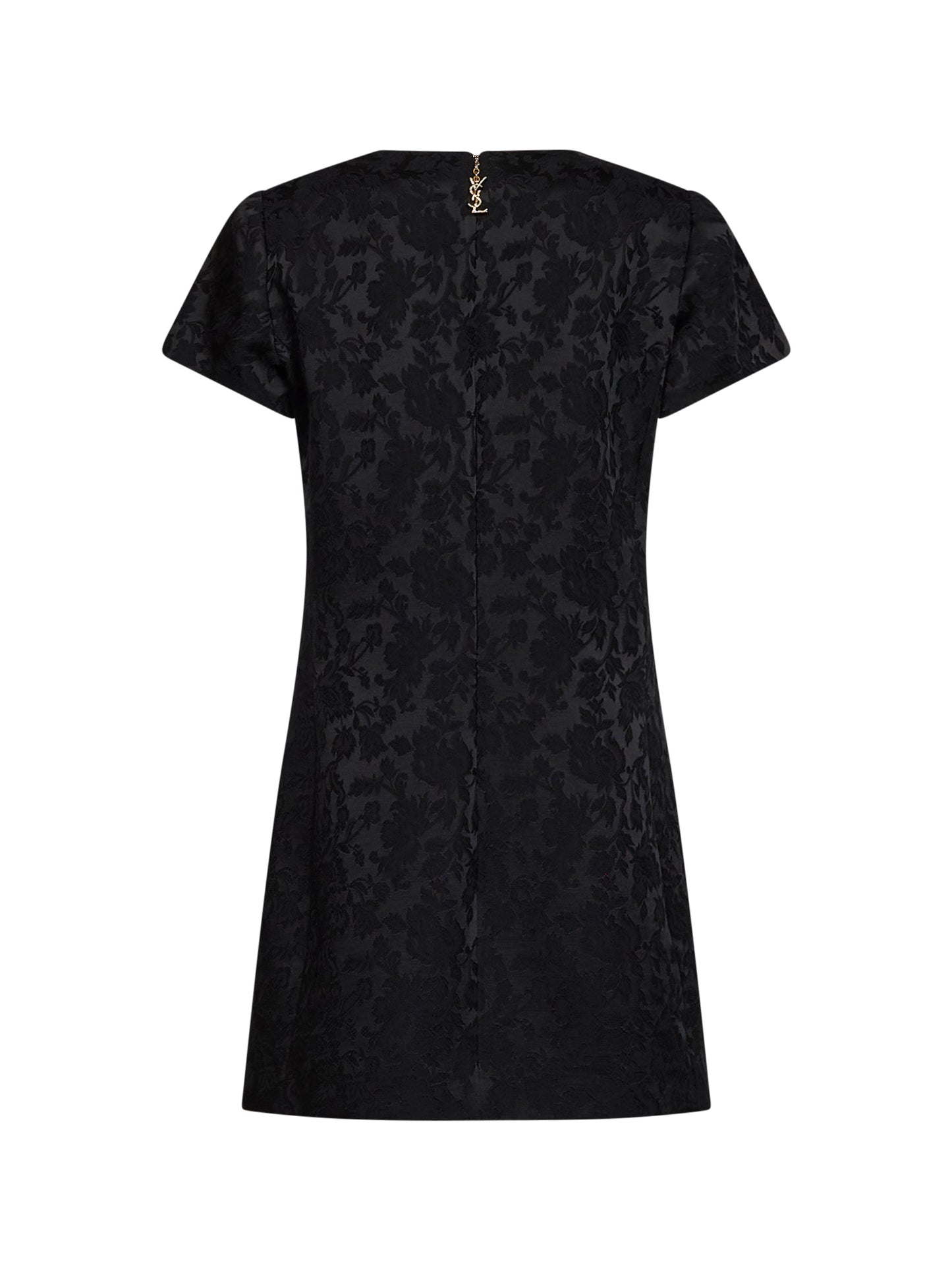 Black floral jacquard satin mini dress