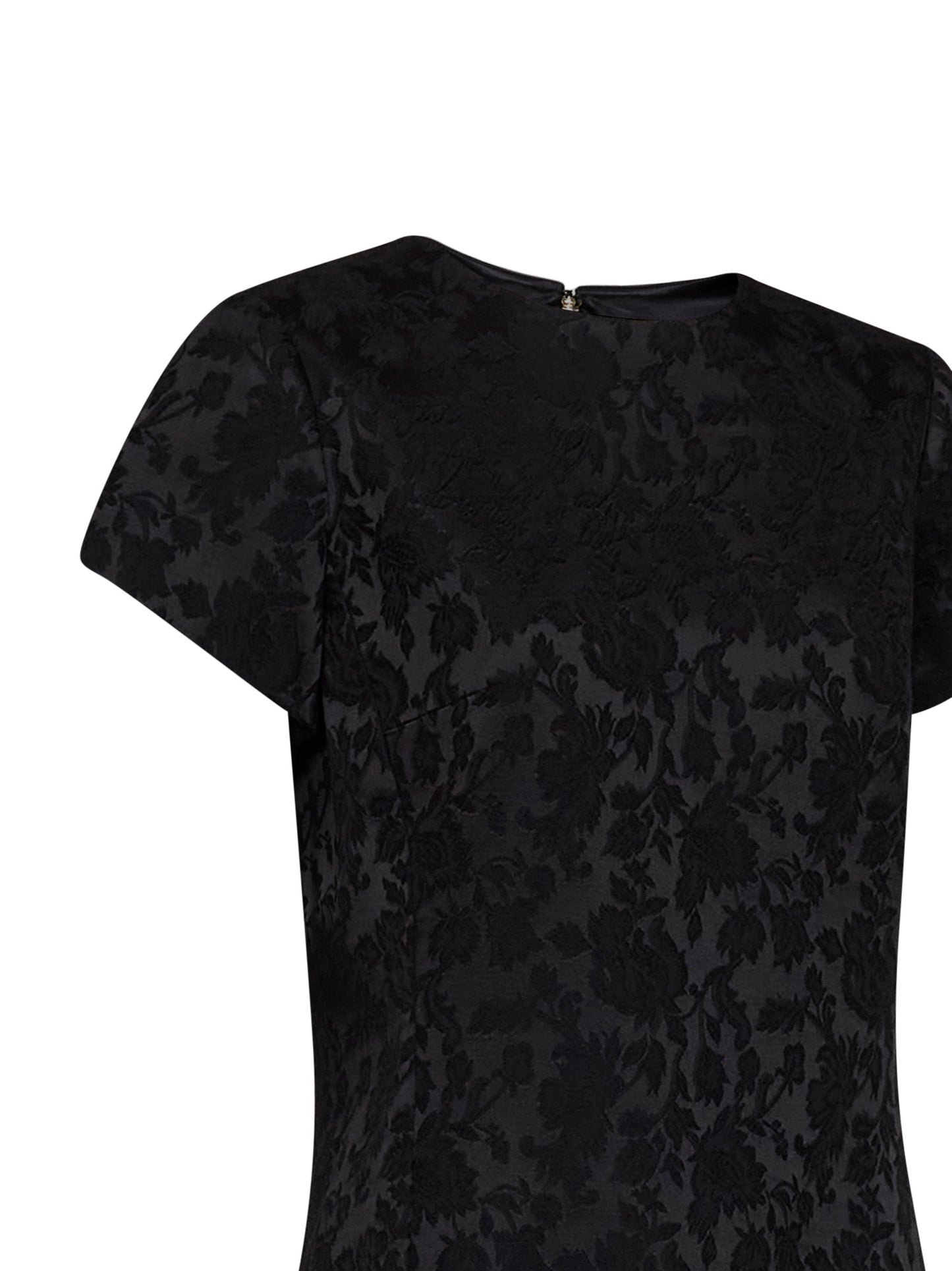 Black floral jacquard satin mini dress