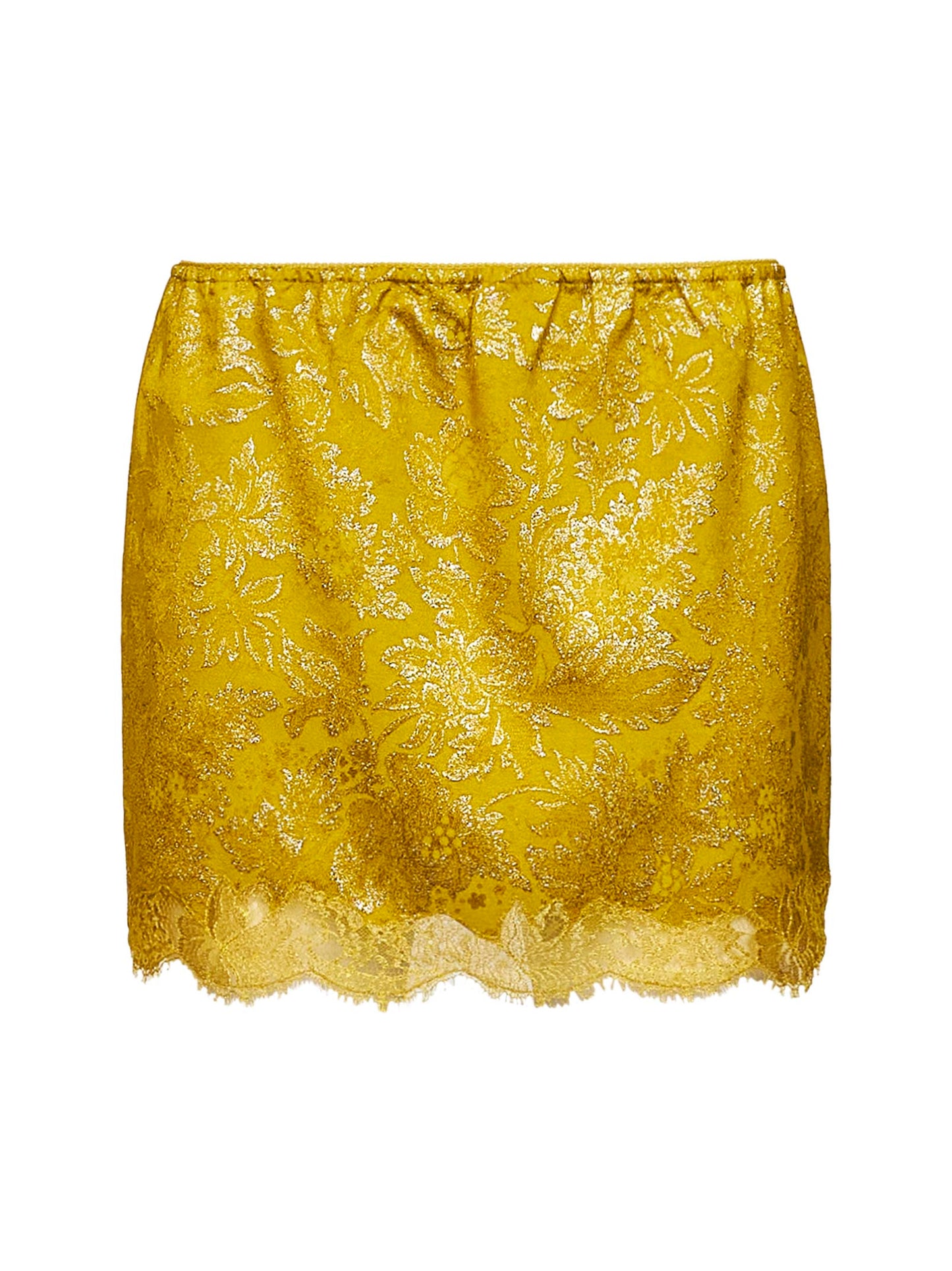 Minigonna barocca in jacquard e pizzo giallo
