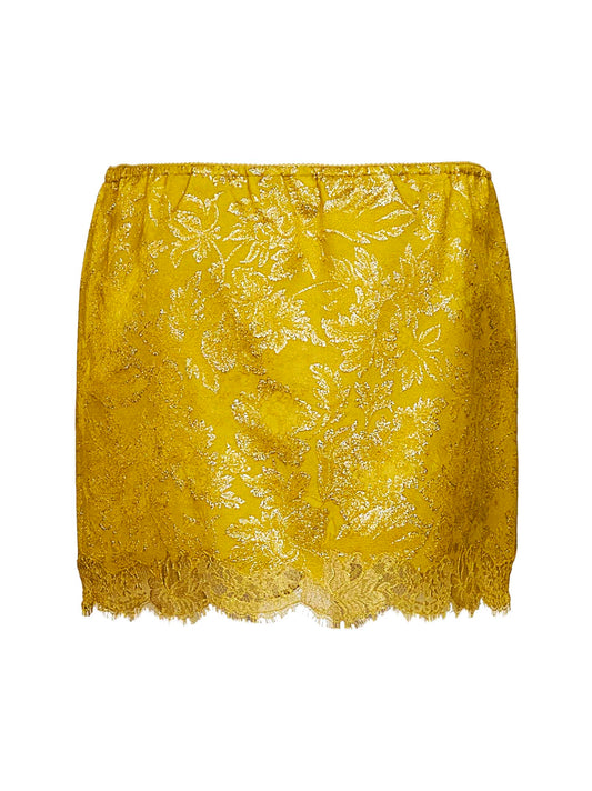 Minigonna barocca in jacquard e pizzo giallo