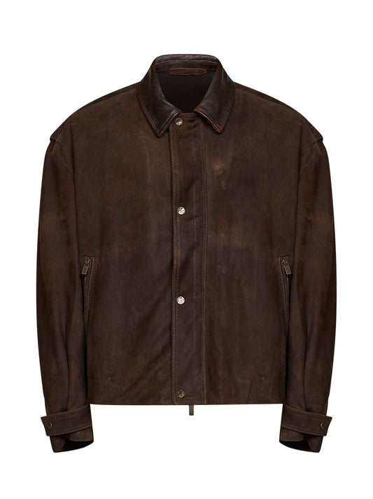 Brown vintage nappa leathe oversized jacket