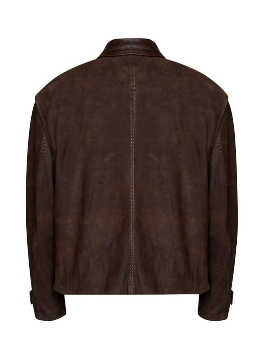 Brown vintage nappa leathe oversized jacket