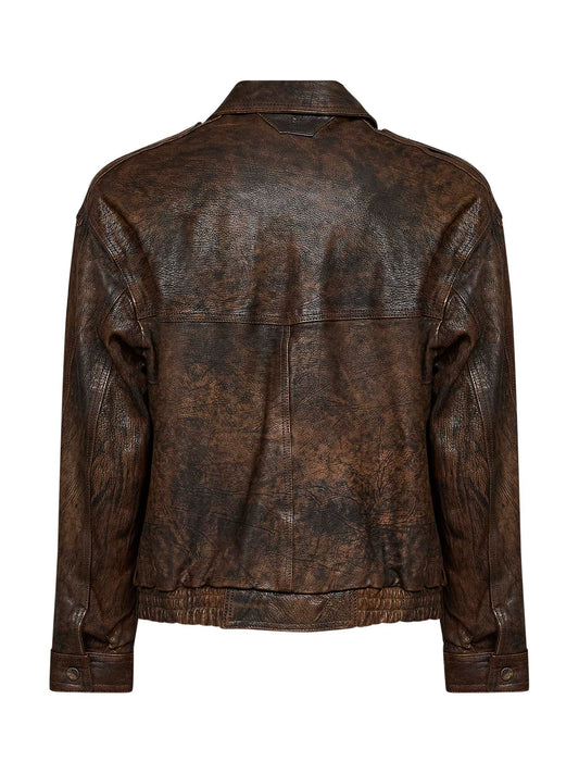Brown vintage nappa leather bomber jacket