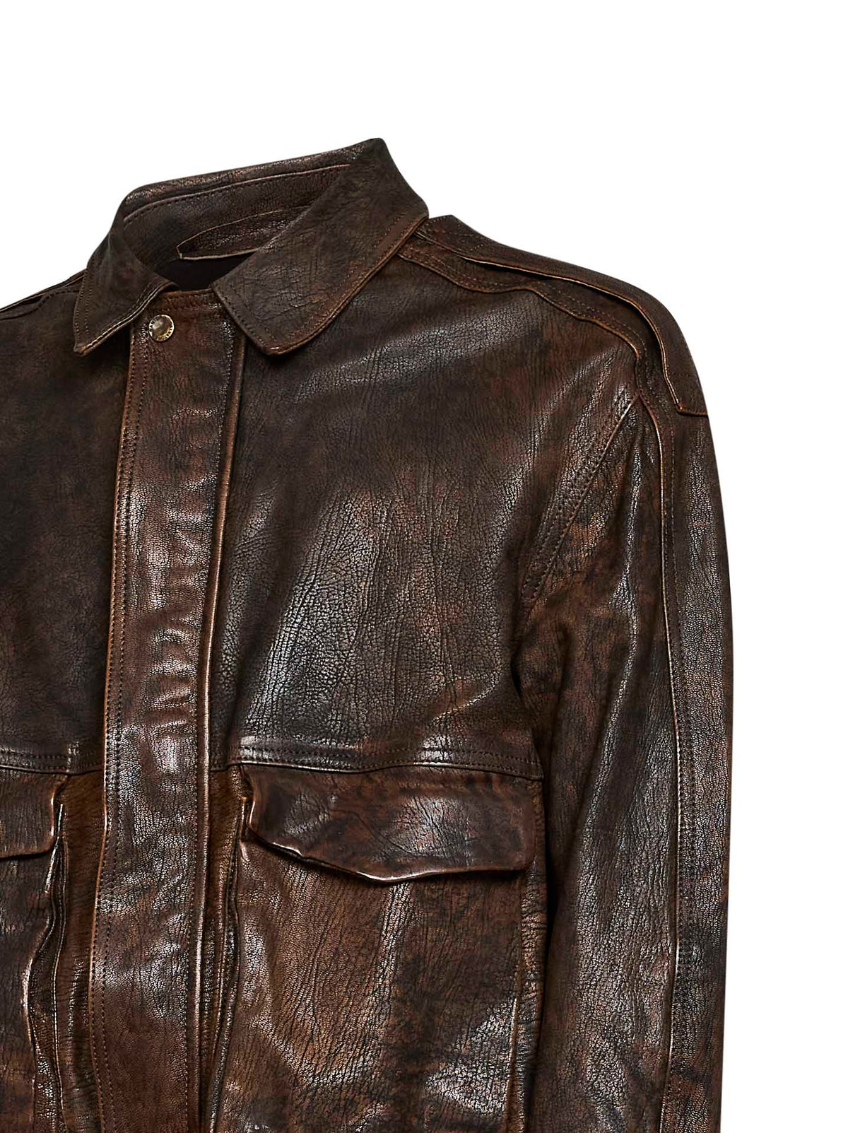Brown vintage nappa leather bomber jacket