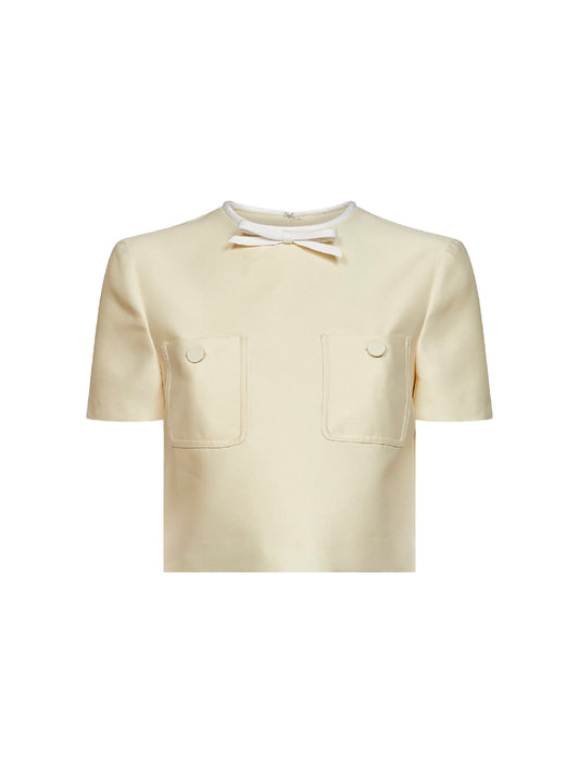 Yellow taffeta cropped top with bow detail