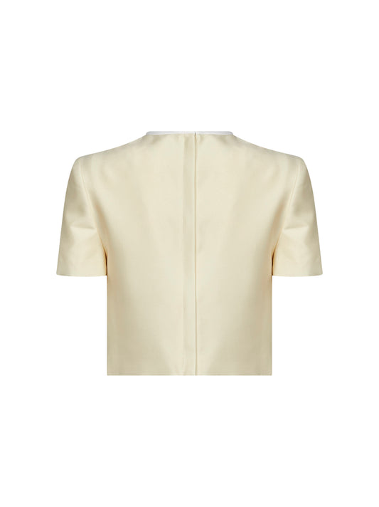 Yellow taffeta cropped top with bow detail