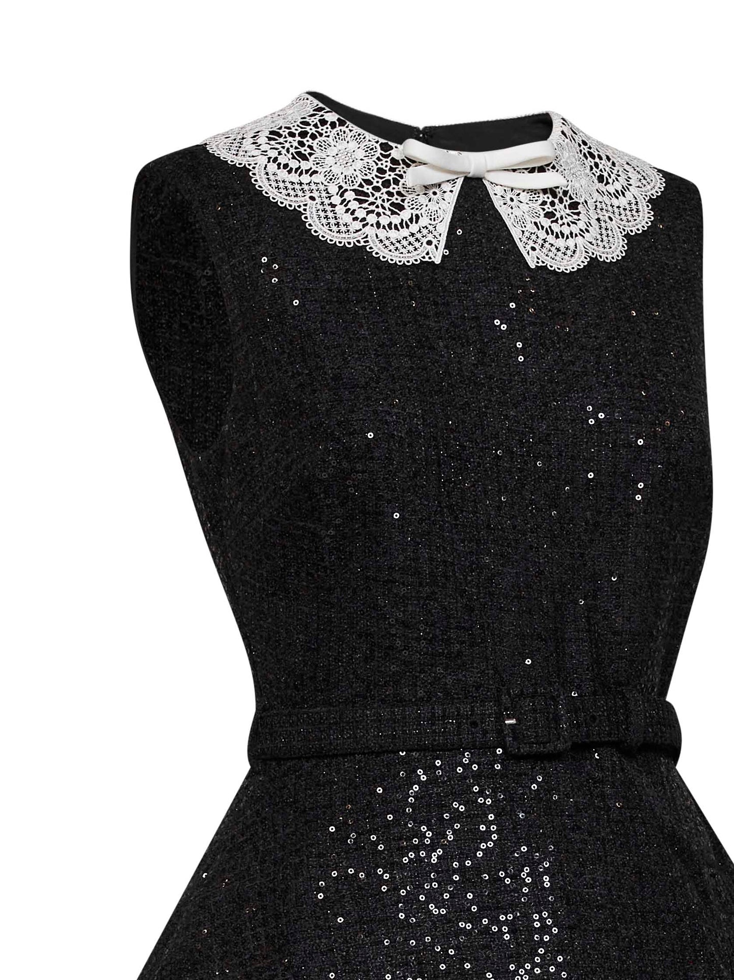 Miniabito a peplo con cintura in bouclé con paillettes nero