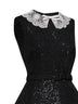 Miniabito a peplo con cintura in bouclé con paillettes nero