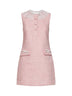 Miniabito in bouclé rosa con colletto in pizzo
