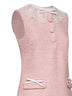 Miniabito in bouclé rosa con colletto in pizzo