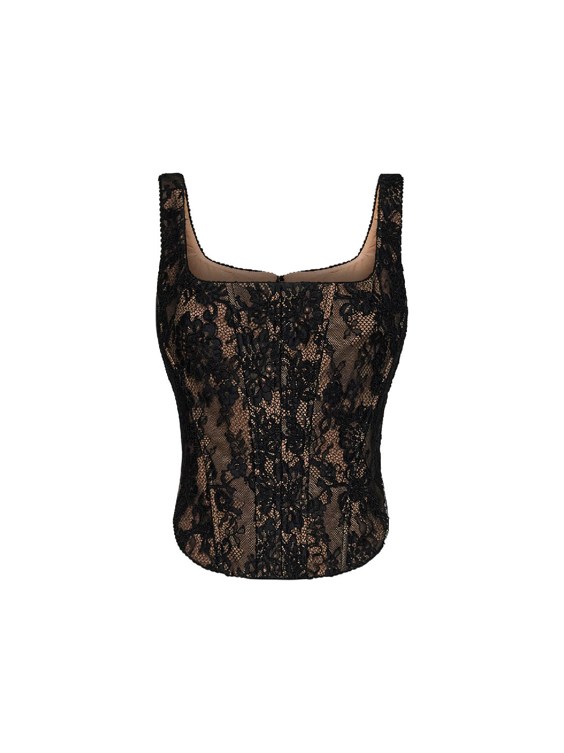 Top a corsetto in pizzo nero<BR/>