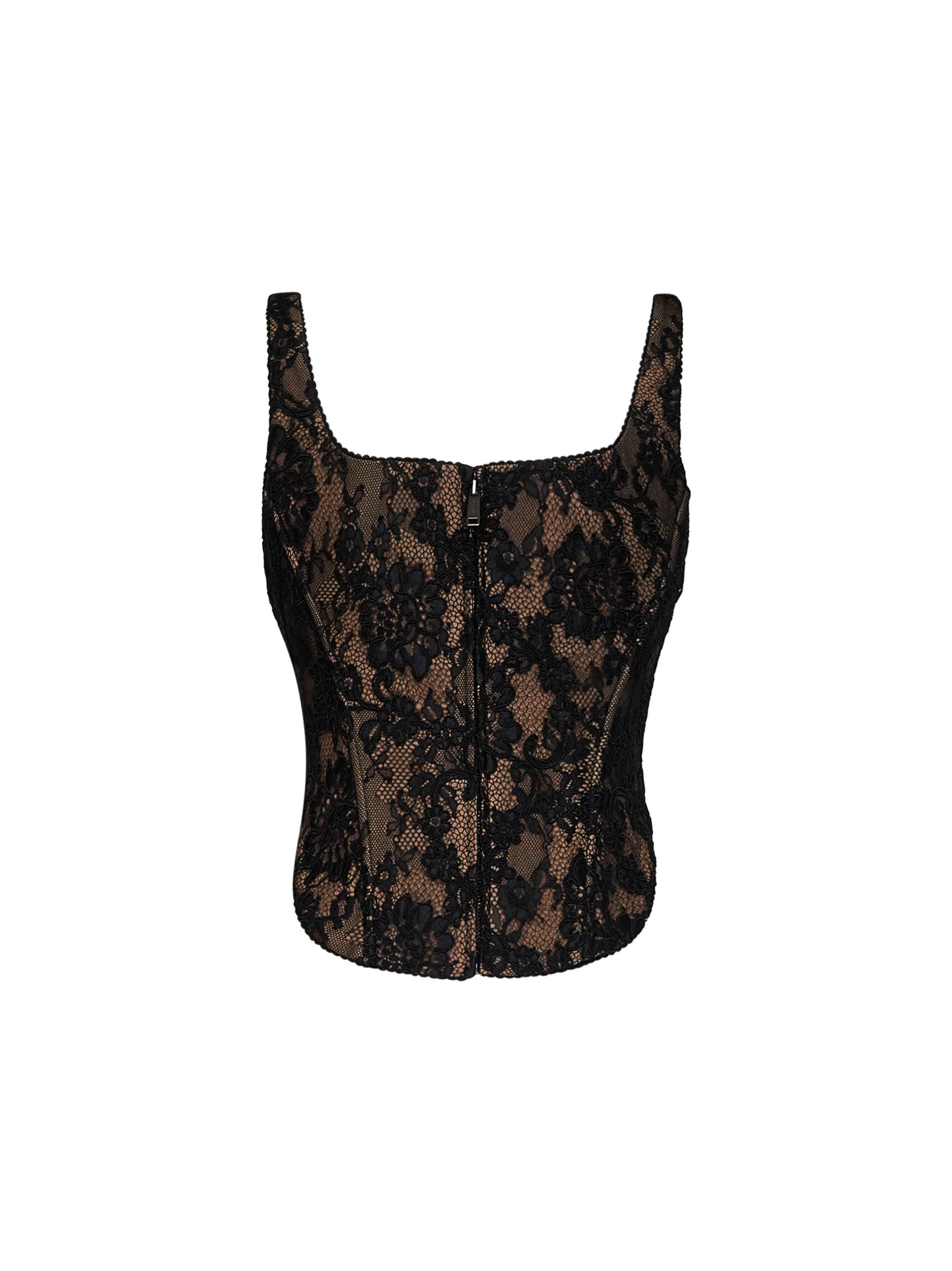 Top a corsetto in pizzo nero<BR/>